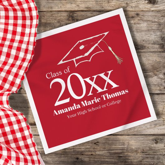 Red Graduation Script Name Class Year Design Serviette