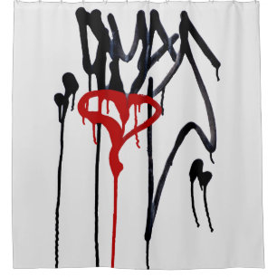 Red Graffiti Heart mit Black Scribble Duschvorhang