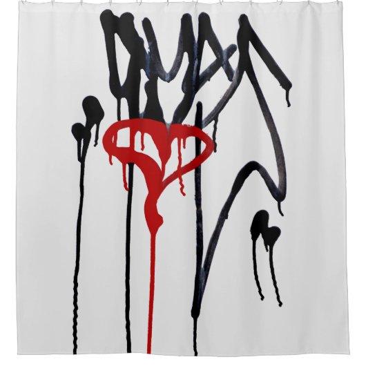 Red Graffiti Heart mit Black Scribble treiben Duschvorhang (Vorderseite)