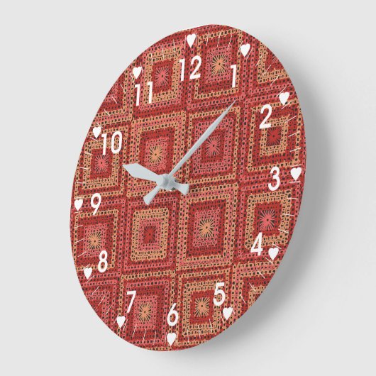Red Granny Square Pattern Große Wanduhr (Winkel)