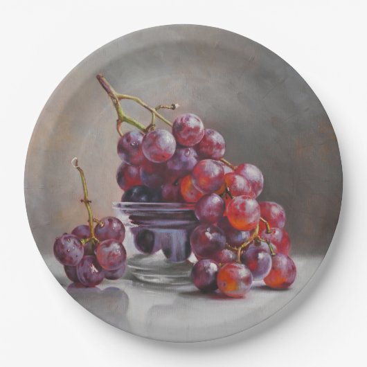 Red Grapes Still Life - from Original Oil Painting Pappteller (Vorderseite)