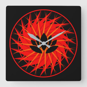 Red Graphic Lotus Quadratische Wanduhr