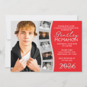 Red & Grau 6 Foto Filmstrip Abschluss Collage Einladung (Vorderseite)