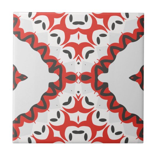 Red Grau Black & White Modern Ethnic Geometric Fliese (Vorderseite)