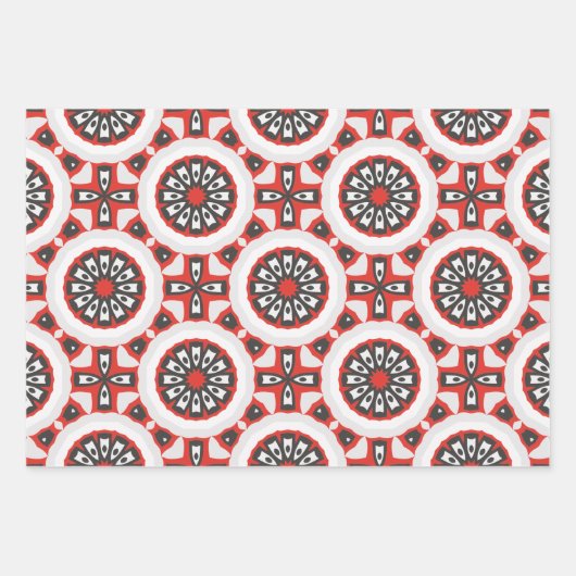 Red Grau Black & White Modern Ethnic Geometric Geschenkpapier Set (Vorderseite 3)