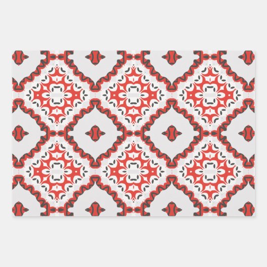 Red Grau Black & White Modern Ethnic Geometric Geschenkpapier Set (Vorderseite 2)