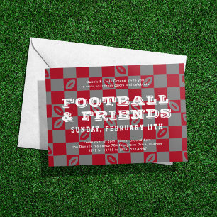 Red Grau Checkerboard Football Game Watch Party Einladung