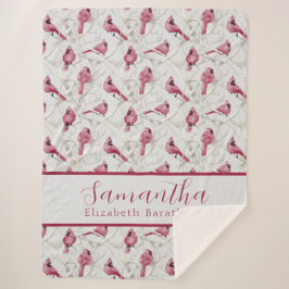 Red Grau Christmas Kardinal Bird Personalisierter  Sherpadecke