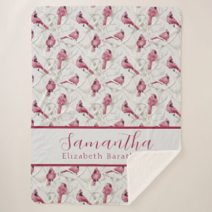 Red Grau Christmas Kardinal Bird Personalisierter Sherpadecke