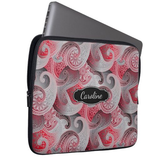 Red Grau und Black Paisley Pattern mit Monogramm Laptopschutzhülle (Vorne Rechts)