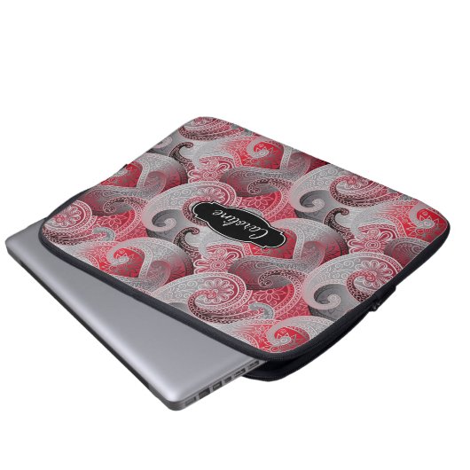 Red Grau und Black Paisley Pattern mit Monogramm Laptopschutzhülle (Vorne Knopf)