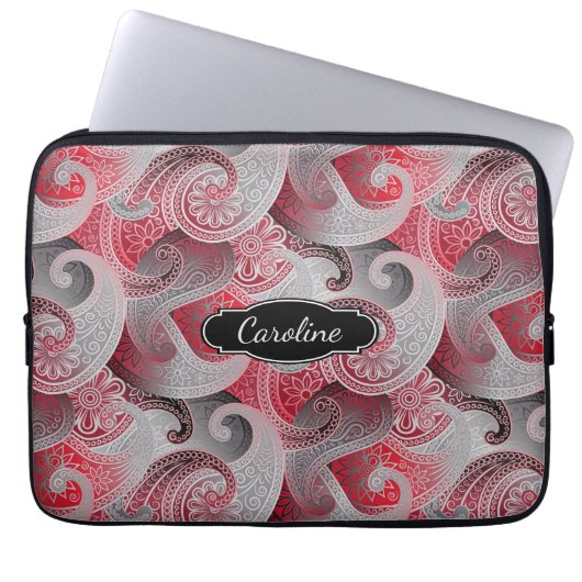 Red Grau und Black Paisley Pattern mit Monogramm Laptopschutzhülle (Vorderseite)