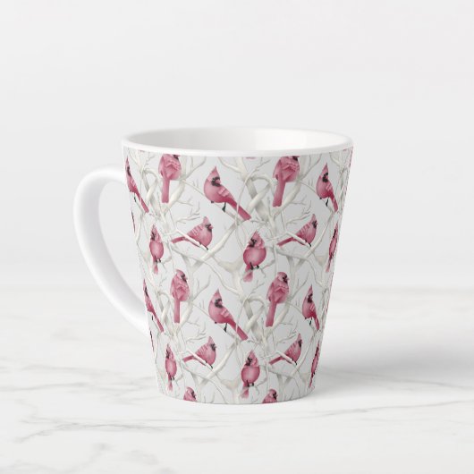 Red & Grau Weihnachts Kardinal Birds Muster Milchtasse (Linke Ecke)