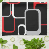 Red Grau White Black Retro Squares Muster Geschirrtuch (Gefaltet)