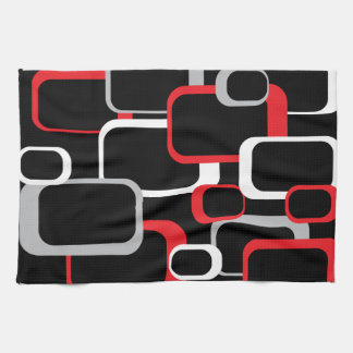 Red Grau White Black Retro Squares Muster Geschirrtuch