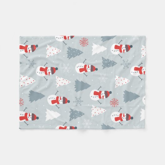 Red Grau & White Christmas Snowman Pattern Fleecedecke (Vorderseite (Horizontal))