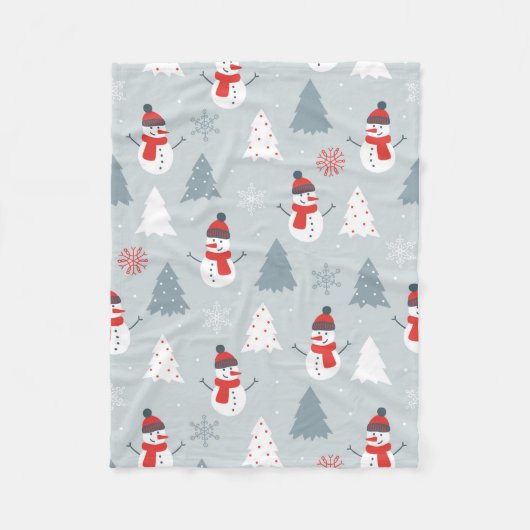 Red Grau & White Christmas Snowman Pattern Fleecedecke (Vorderseite)