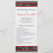 Red Gray 9x4 Damask Swirl Wedding Programm (Vorderseite)