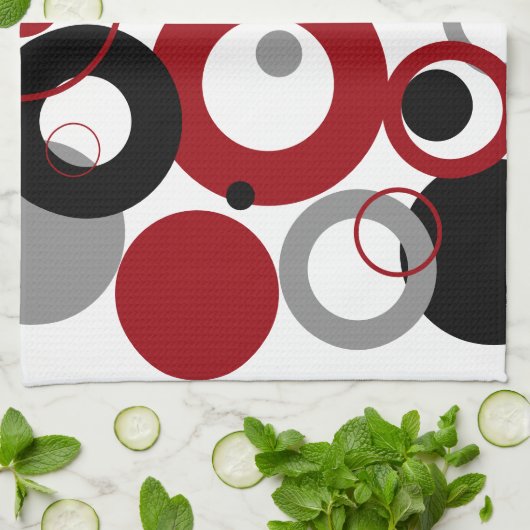 Red, Gray and Black Dots Geschirrtuch (Gefaltet)