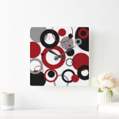 Red, Gray and Black Dots Quadratische Wanduhr (Zuhause)