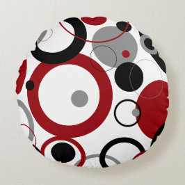 Red, Gray and Black Dots Rundes Kissen
