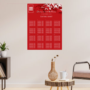 Red & Gray Bamboo Blätter Asiatische Hochzeitsskal Poster