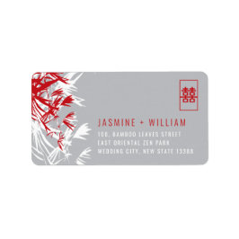 Red & Gray Bamboo Blätter Chinesische Hochzeitadre Adressaufkleber