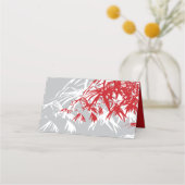 Red & Gray Bamboo Blätter Double Xi Chinese Weddin Platzkarte (Rückseite)