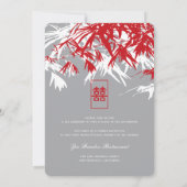 Red Gray Bamboo Blätter Double Xi Chinese Wedding Einladung (Rückseite)