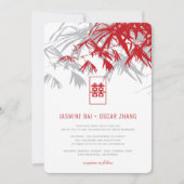 Red Gray Bamboo Blätter Double Xi Chinese Wedding Einladung (Vorderseite)