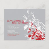 Red & Gray Bamboo Blätter Moderne Zen-Hochzeit in  Einladungspostkarte (Vorderseite)