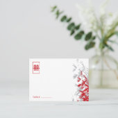 Red & Gray Bamboo Blätter Moderne Zen-Hochzeit in Platzkarte (Stehend Vorderseite)