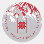 Red & Gray Bamboo Blätter Shuang Xi Chinese Weddin Runder Aufkleber (Vorderseite)