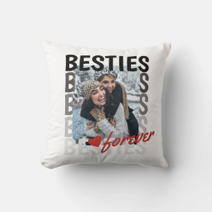 Red Gray Besties Forever Typografy Foto Overlap Kissen