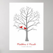 Red Gray Birds Fingerprint Tree Wedding Poster (Vorne)