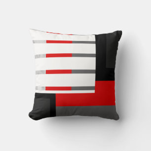 Red Gray Black and White Striped Block Kissen