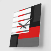 Red Gray Black and White Striped Block Quadratische Wanduhr (Winkel)