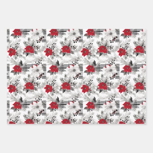 Red Gray Black Christmas Tree Muster Geschenkpapier Set (Vorderseite 3)