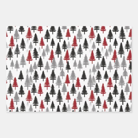 Red Gray Black Christmas Tree Muster Geschenkpapier Set (Vorderseite 2)