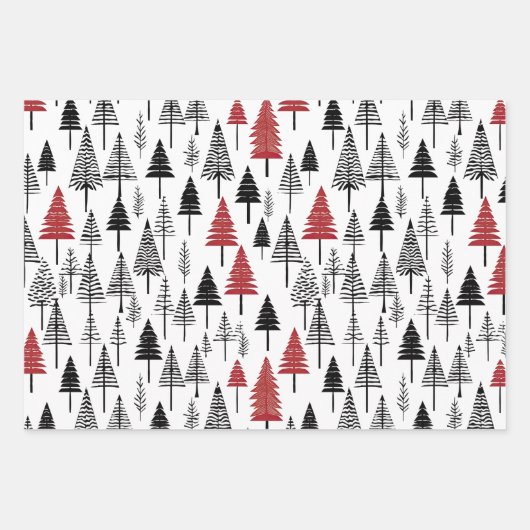 Red Gray Black Christmas Tree Muster Geschenkpapier Set (Vorderseite)