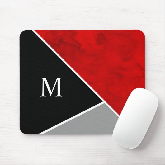 Red Gray Black Color Block Mousepad (Mit Mouse)