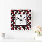 Red Gray Black Geometric Pattern Quadratische Wanduhr (Zuhause)