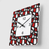Red Gray Black Geometric Pattern Quadratische Wanduhr (Winkel)