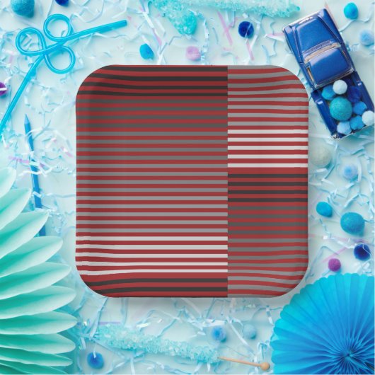 Red, Gray, Black, White Stripes Pappteller (Party)