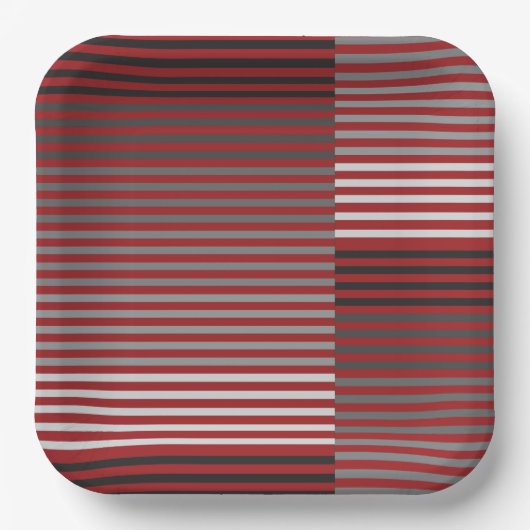 Red, Gray, Black, White Stripes Pappteller (Vorderseite)
