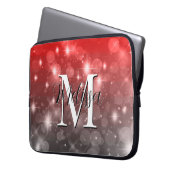 Red & Gray Bokeh Modern Monogram Sparkle Laptopschutzhülle (Vorderseite Links)