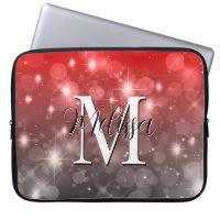 Red & Gray Bokeh Modern Monogram Sparkle