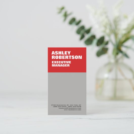 Red Gray Bold Modernes, Berufliches Minimalistisch Visitenkarte (Stehend Vorderseite)