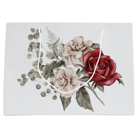 Red Gray & Cream Boho Blume Bouquet Große Geschenktüte (Vorderseite)