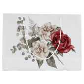 Red Gray & Cream Boho Blume Bouquet Große Geschenktüte (Rückseite)
